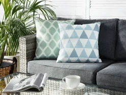 Conjunto De 2 Almofadas De Jardim Em Poliester Azul E Branco 40 X 40 Cm Trifos