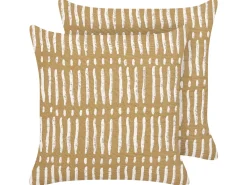 Conjunto De 2 Almofadas Decorativas As Riscas Em Algodao Creme E Branco 45 X 45 Cm Salix