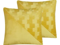 Conjunto De 2 Almofadas Decorativas Em Veludo Amarelo 45 X 45 Cm Origanum