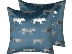 Conjunto De 2 Almofadas Decorativas 45 X 45 Cm Azul Bluebell
