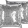 Conjunto De 2 Almofadas Decorativas Com Lantejoulas 45 X 45 Cm Prateada Aster