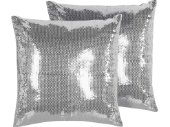 Conjunto De 2 Almofadas Decorativas Com Lantejoulas 45 X 45 Cm Prateada Aster
