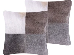 Conjunto De 2 Almofadas Decorativas Em Pele Cinzenta 45 X 45 Cm Nellad