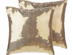 Conjunto De 2 Almofadas Decorativas Com Lantejoulas 45 X 45 Cm Dourada Aster