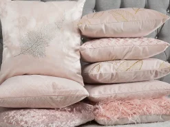 Conjunto De 2 Almofadas Decorativas De Veludo 45 X 45 Cm Rosa Hosta