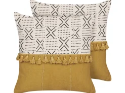 Conjunto De 2 Almofadas Decorativas Branco Creme E Amarelo Mostarda 45 X 45 Cm Woodi