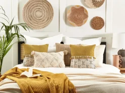 Conjunto De 2 Almofadas Decorativas Branco Creme E Amarelo Mostarda 45 X 45 Cm Woodi
