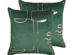 Conjunto De 2 Almofadas Decorativas Veludo Verde E Dourado 45 X 45 Cm Philodendron