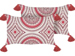 Conjunto De 2 Almofadas Decorativas Em Algodao Vermelho E Branco 30 X 50 Cm Anthemis
