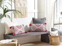 Conjunto De 2 Almofadas Decorativas Em Algodao Vermelho E Branco 30 X 50 Cm Anthemis