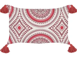 Conjunto De 2 Almofadas Decorativas Em Algodao Vermelho E Branco 30 X 50 Cm Anthemis