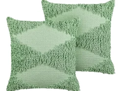 Conjunto De 2 Almofadas Decorativas Em Algodao Verde Claro 45 X 45 Cm Rhoeo