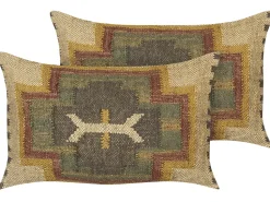 Conjunto De 2 Almofadas Decorativas Com Padrao Geometrico Em Juta Multicolor 30 X 50 Cm Pulicat