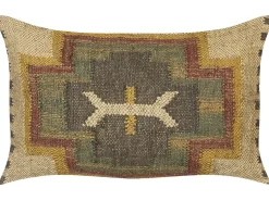 Conjunto De 2 Almofadas Decorativas Com Padrao Geometrico Em Juta Multicolor 30 X 50 Cm Pulicat