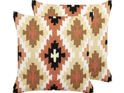 Conjunto De 2 Almofadas Decorativas Bordadas Algodao Multicolor 50 X 50 Cm Serampore
