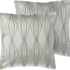 Conjunto De 2 Almofadas Decorativas Padrao Geometrico 45 X 45 Cm Cinzento E Verde Fennel