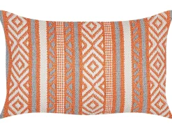 Conjunto De 2 Almofadas Decorativas Em Algodao Laranja E Branco Com Padrao Geometrico 30 X 50 Cm Inula