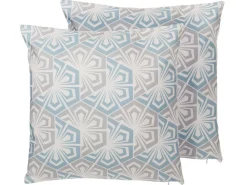 Conjunto De 2 Almofadas Decorativas Com Padrao Geometrico 45 X 45 Cm Azul E Cinzento Primrose