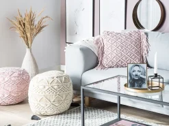 Conjunto De 2 Almofadas Decorativas Em Macrame De Algodao Rosa 40 X 40 Cm Yaniklar