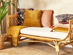 Conjunto De 2 Almofadas Decorativas Com Padrao Floral E Borlas Em Veludo Amarelo 45 X 45 Cm Rheum
