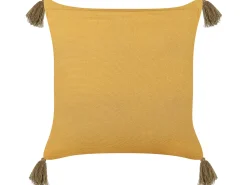 Conjunto De 2 Almofadas Decorativas Com Padrao Floral E Borlas Em Veludo Amarelo 45 X 45 Cm Rheum