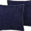 Conjunto De 2 Almofadas Decorativas Algodao E Viscose Azul Escuro Com Relevo 45 X 45 Cm Melur