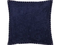 Conjunto De 2 Almofadas Decorativas Algodao E Viscose Azul Escuro Com Relevo 45 X 45 Cm Melur