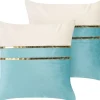 Conjunto De 2 Almofadas Decorativas Em Veludo Azul E Creme 45 X 45 Cm Allium