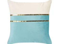 Conjunto De 2 Almofadas Decorativas Em Veludo Azul E Creme 45 X 45 Cm Allium