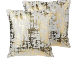 Conjunto De 2 Almofadas Decorativas Branco E Dourado 45 X 45 Cm Gardenia