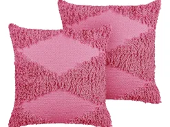 Conjunto De 2 Almofadas Decorativas Em Algodao Rosa 45 X 45 Cm Rhoeo