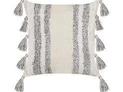 Conjunto De 2 Almofadas Decorativas Tufadas Em Algodao Creme E Cinzento 45 X 45 Cm Heliconia