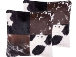 Conjunto De 2 Almofadas Decorativas Em Pele Castanha Escura 45 X 45 Cm Marady