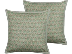 Conjunto De 2 Almofadas Decorativas Com Padrao De Folha Em Algodao Verde 45 X 45 Cm Pictus