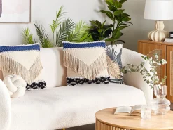Conjunto De 2 Almofadas Decorativas Creme 45 X 45 Cm Sofca