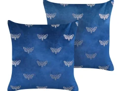 Conjunto De 2 Almofadas Decorativas Em Veludo Azul Marinho 45 X 45 Cm Yuzuri