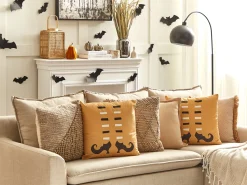 Conjunto De 2 Almofadas Decorativas Em Veludo Laranja 45 X 45 Cm Covasna