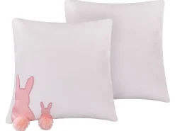 Conjunto De 2 Almofadas Decorativas Com Motivo De Coelho Branco E Rosa 45 X 45 Cm Phlox