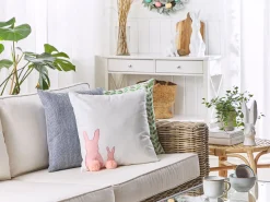 Conjunto De 2 Almofadas Decorativas Com Motivo De Coelho Branco E Rosa 45 X 45 Cm Phlox