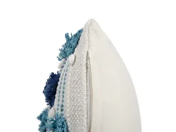 Conjunto De 2 Almofadas Decorativas Em Algodao Branco E Azul Com Borlas 45 X 45 Cm Datura