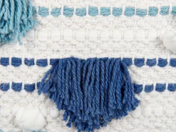 Conjunto De 2 Almofadas Decorativas Em Algodao Branco E Azul Com Borlas 45 X 45 Cm Datura