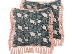 Conjunto De 2 Almofadas Decorativas Com Padrao De Flores Em Veludo Verde E Rosa 45 X 45 Cm Parrotia