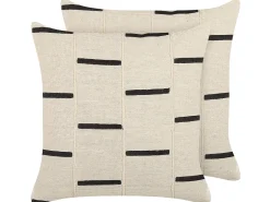 Conjunto De 2 Almofadas Decorativas As Riscas Em Algodao Creme E Preto 45 X 45 Cm Abies