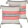 Conjunto De 2 Almofadas Decorativas Em Algodao Creme E Vermelho 45 X 45 Cm Euphorbia