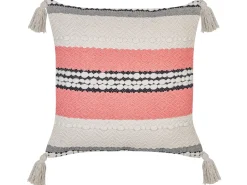 Conjunto De 2 Almofadas Decorativas Em Algodao Creme E Vermelho 45 X 45 Cm Euphorbia