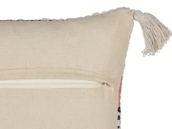 Conjunto De 2 Almofadas Decorativas Em Algodao Creme E Vermelho 45 X 45 Cm Euphorbia