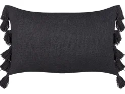 Conjunto De 2 Almofadas Decorativas Com Borlas Em Algodao Cinzento 35 X 55 Cm Lythrum