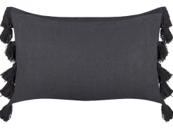 Conjunto De 2 Almofadas Decorativas Com Borlas Em Algodao Cinzento 35 X 55 Cm Lythrum