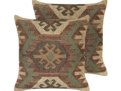 Conjunto De 2 Almofadas Decorativas Em Juta Multicolor 45 X 45 Cm Cumbum