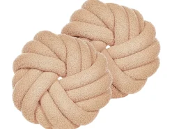 Conjunto De 2 Almofadas Decorativas Com No Em Tecido Boucle Creme 31 X 31 Cm Akola